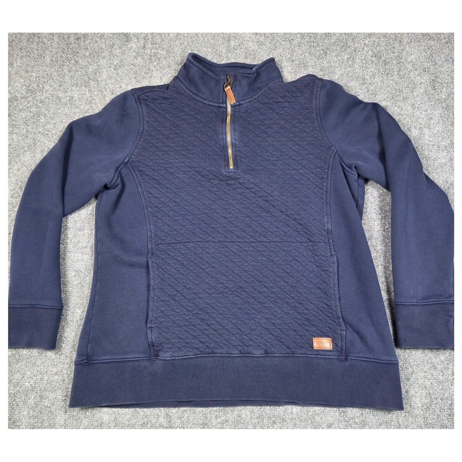 Ll Bean Womens Large Navy Blue Quilted Quarter Zip Pullover Fleece Sweater